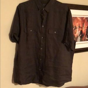 Olive green linen short sleeve button down